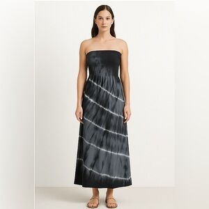 Riviera Sun Black & Gray Tie-Dye Smocked Maxi Dress Size 2X 100% Rayon